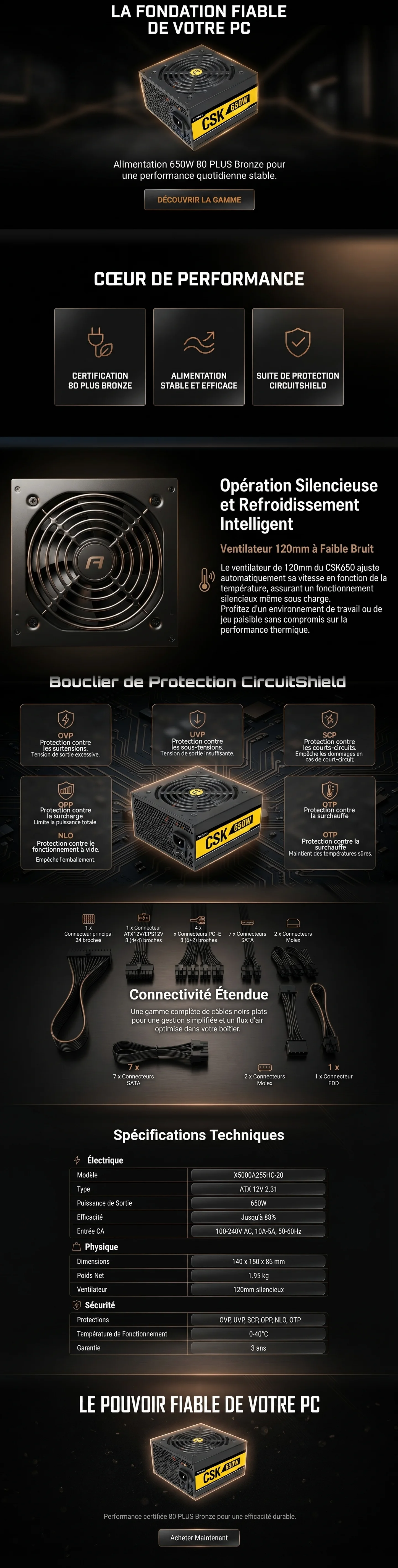 Antec CSK650 — Alimentation 650 W 80 PLUS Bronze